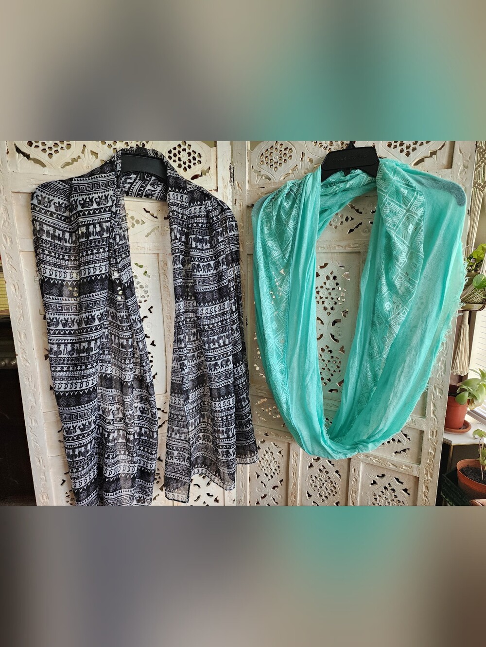 Black Rivet Long Black/White Scarf & Aeropostale Infinity Turquoise Scarf